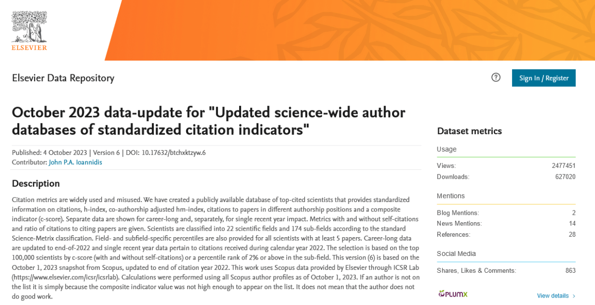 Stanford University’s database of top-cited scientists for 2022 is&nbsp;published