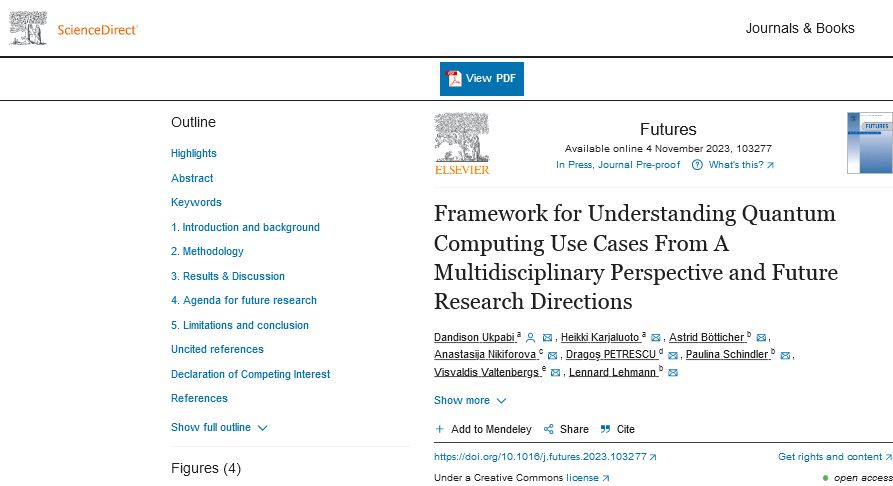 📢📜New paper alert! Framework for understanding quantum computing use cases from a multidisciplinary perspective and future research&nbsp;directions