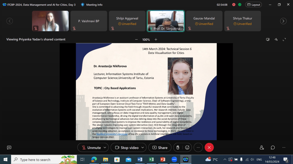 Online International Training and Capacity Building Program-2024 (ITCBP-2024) for the School of Planning and Architecture, New Delhi and my talk on “Data Management for AI&nbsp;Cities”